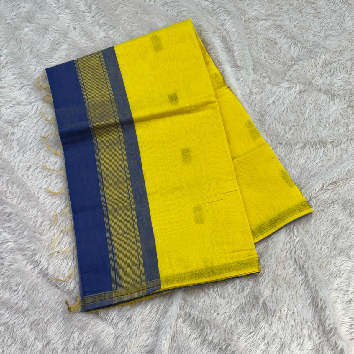 Flower Maheshwari Saree - Yellow With Blue