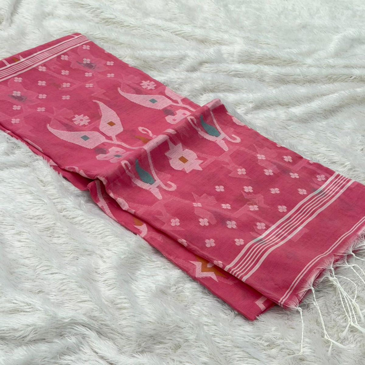 Cotton Handloom sarees - pitch Pink