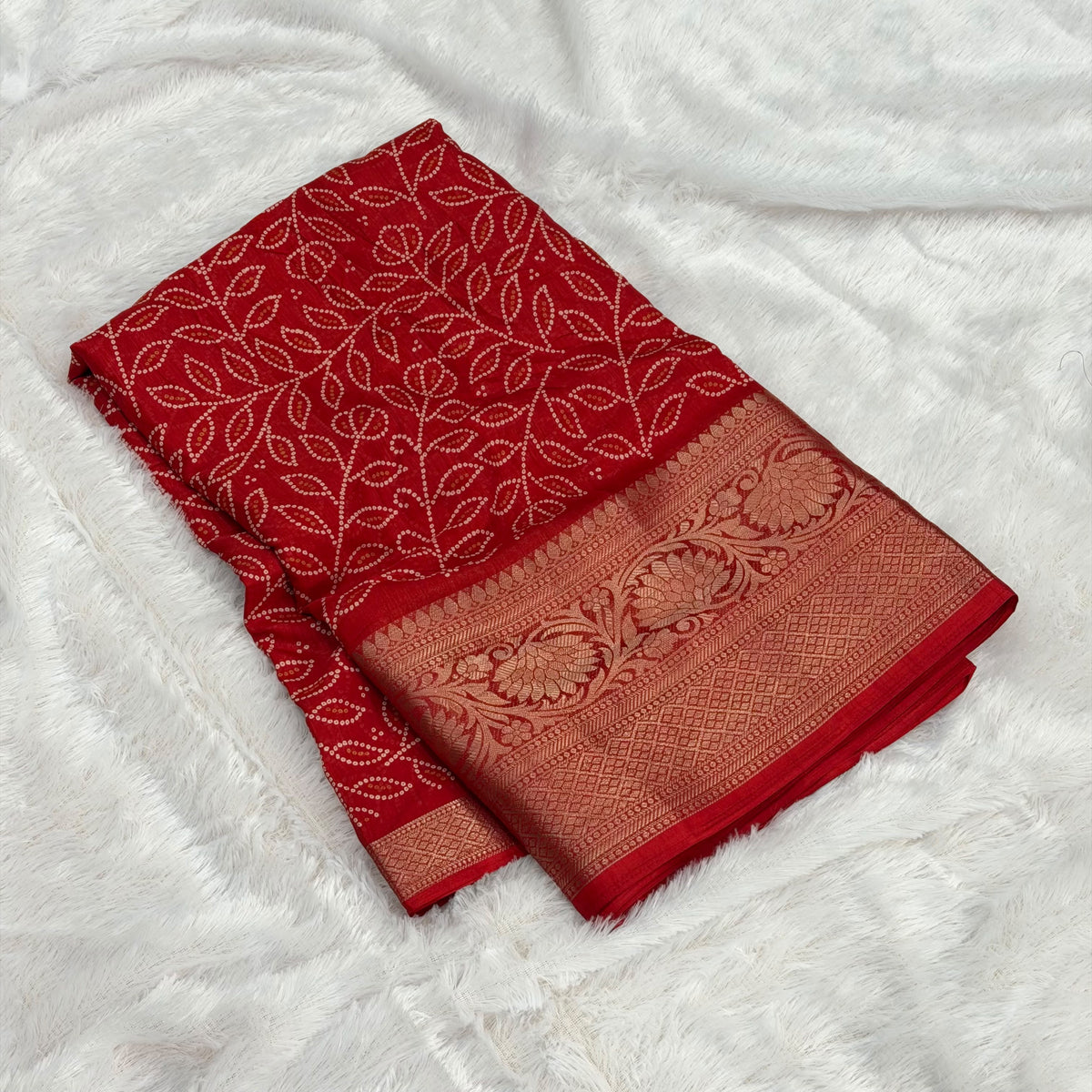 🌸 Cotton Viscose Banarasi Saree –  Red