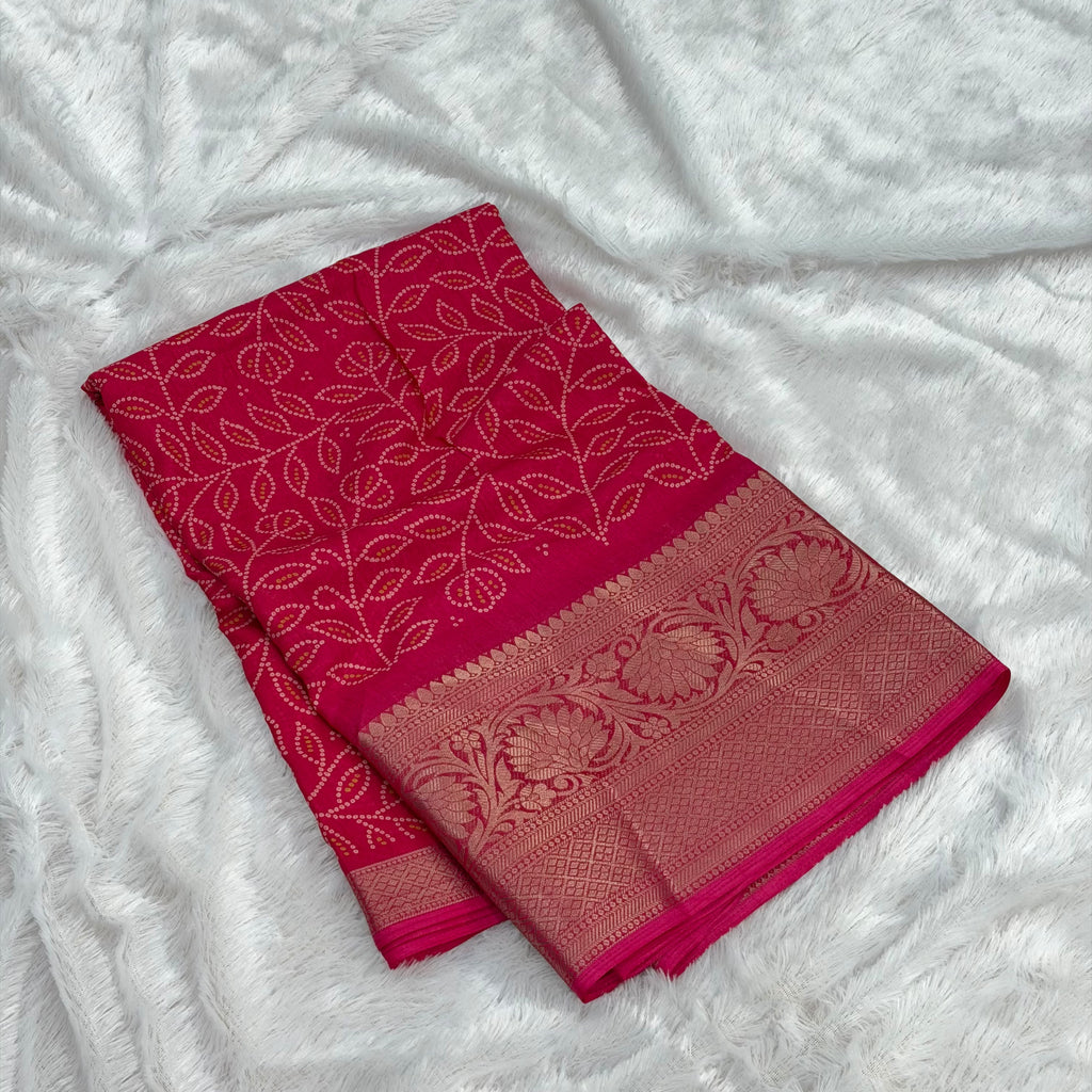 🌸 Cotton Viscose Banarasi Saree –  Pink