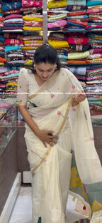 Cotton Silk Mix Thread Work_ off white
