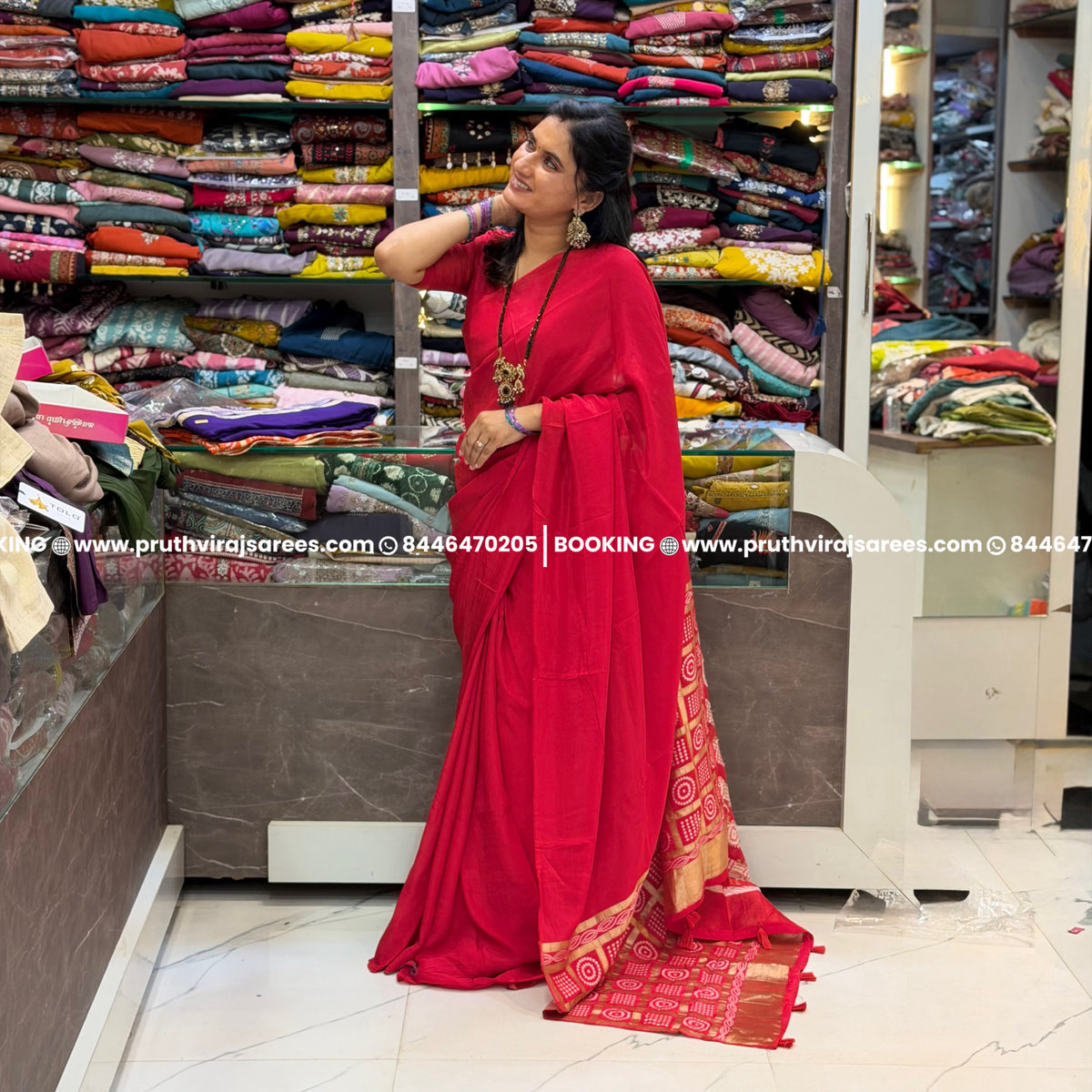 Rich Golden Boarder Saree - Red