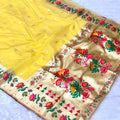 Lotus Boarder Bamboo Organza Saree - Lemon Yellow