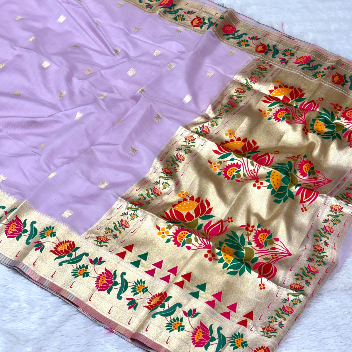Lotus Boarder Bamboo Organza Saree - Levender