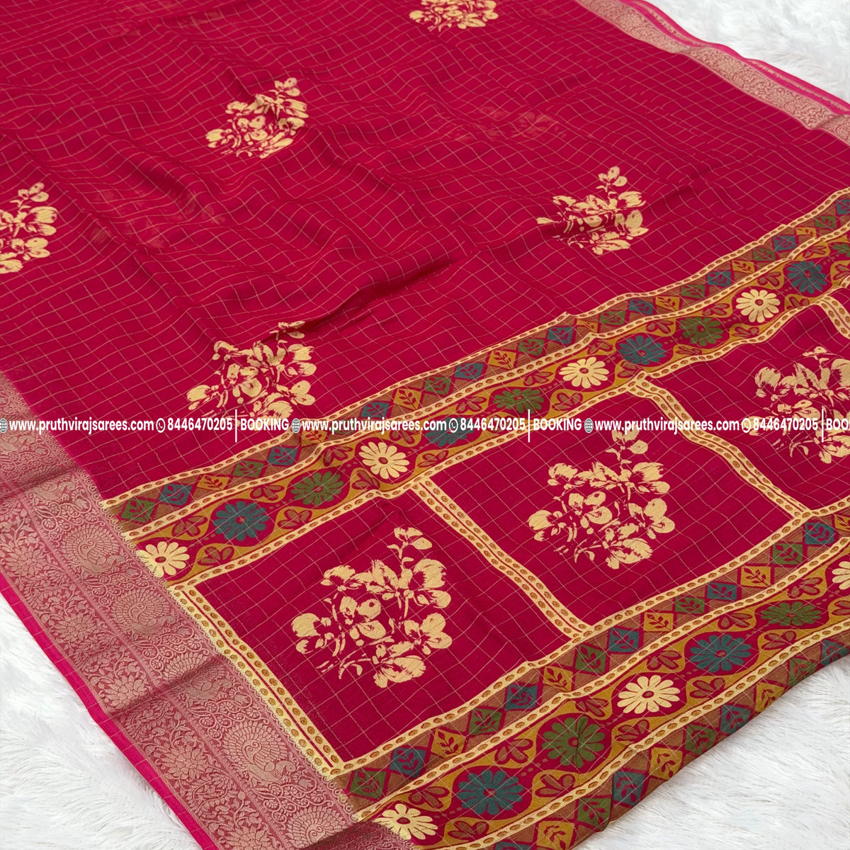 Designer Checks Jute Saree – Pink
