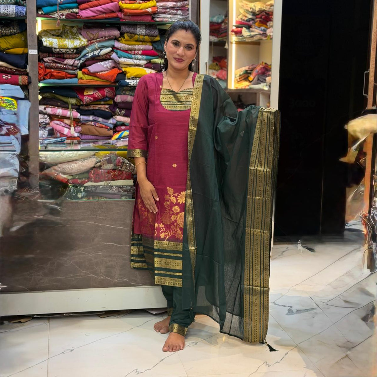 Stylish chanderi Dress Set - Pink Shade