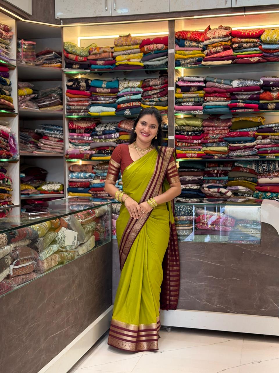 Crepe Mysore Silk Saree - Parrot Green