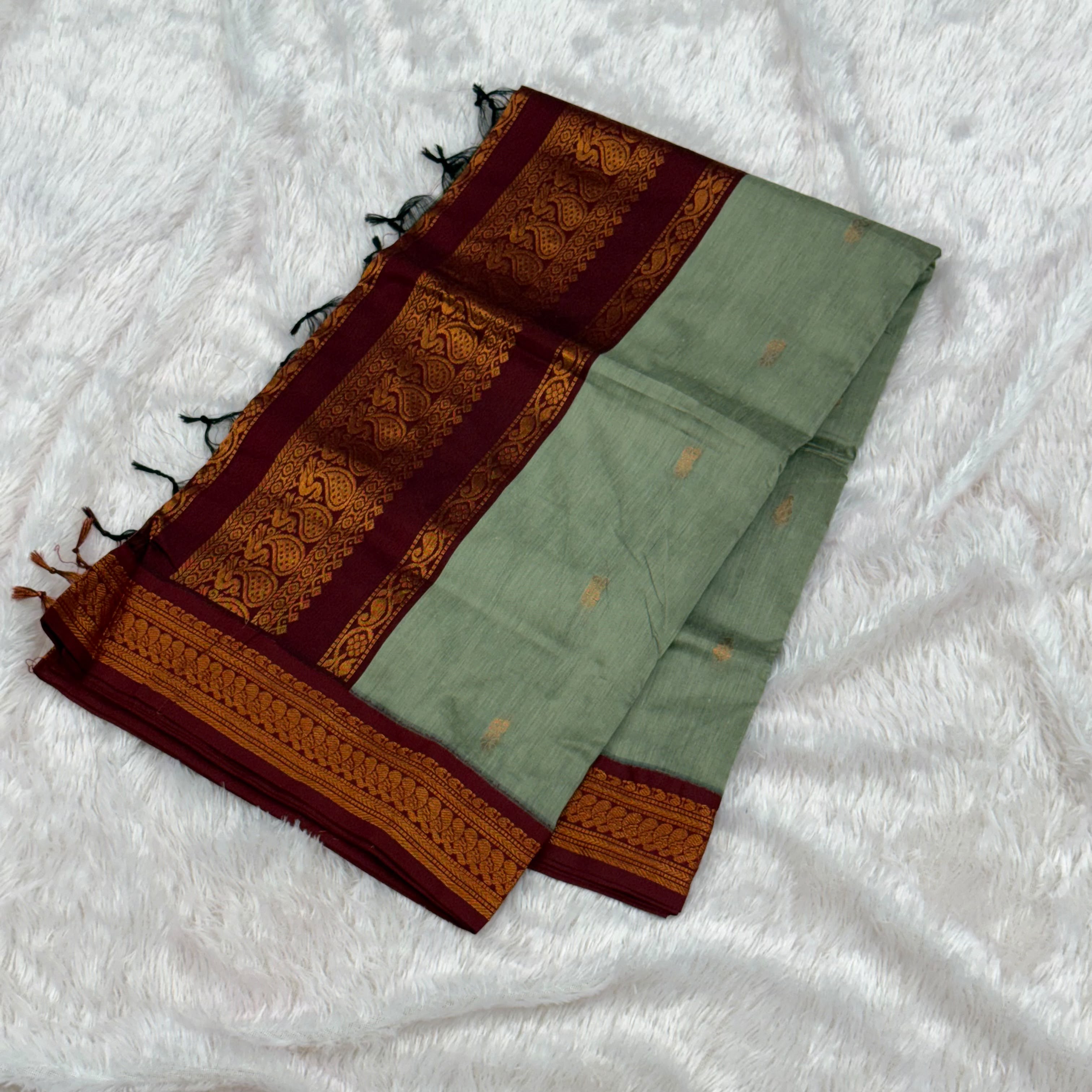 Cotton Silk Blended Gadwal_Pista with marron