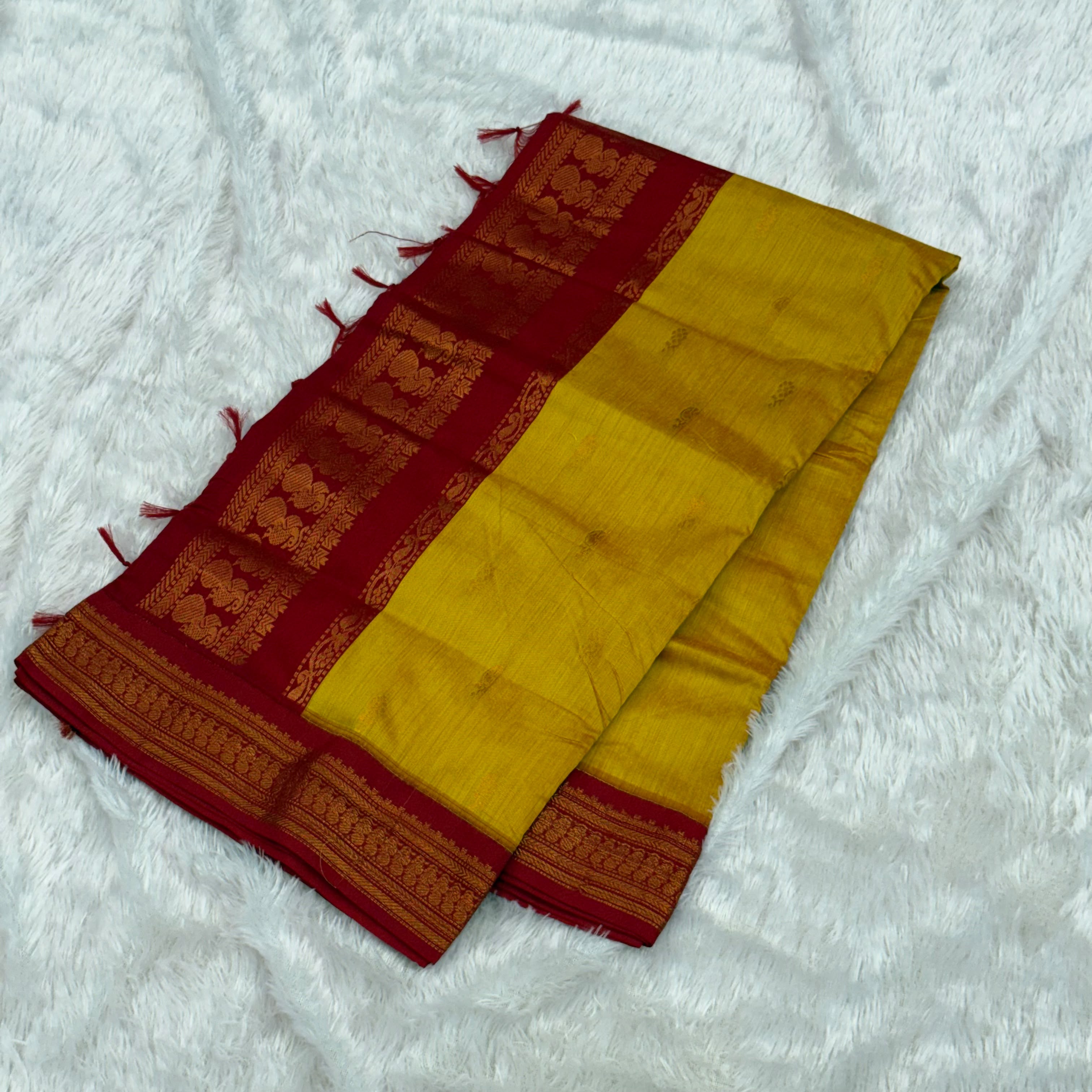 Cotton Silk Blended Gadwal_Yellow with Red