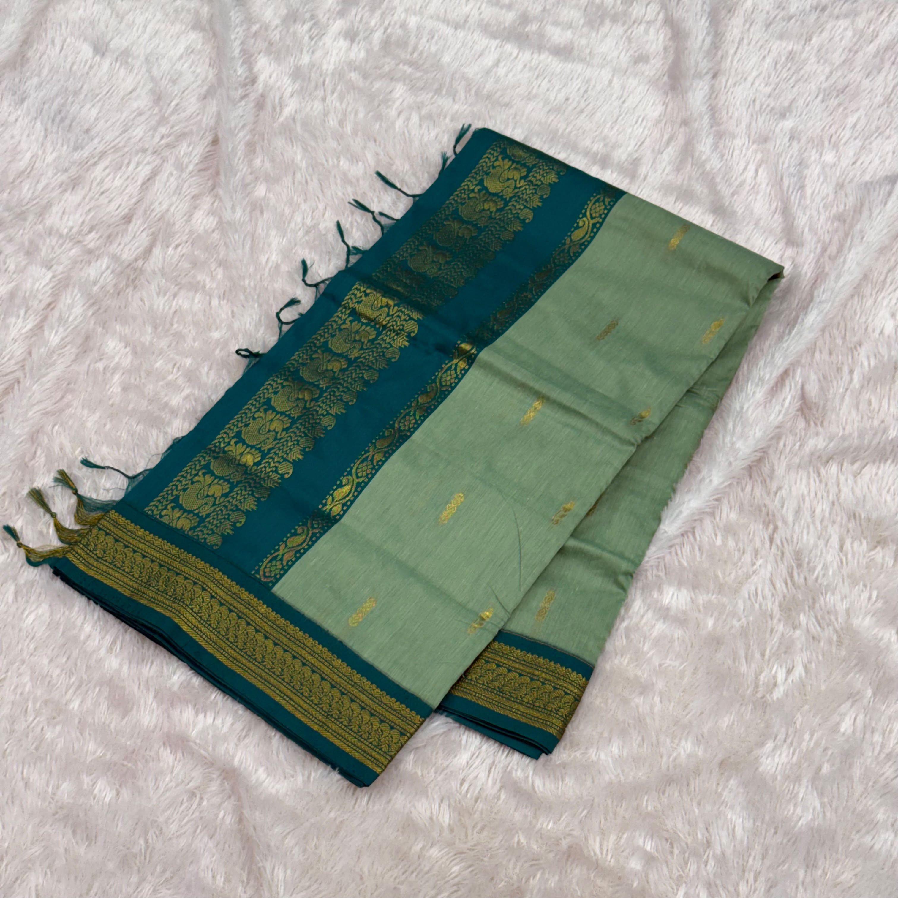 Cotton Silk Blended Gadwal_Mint with Rama