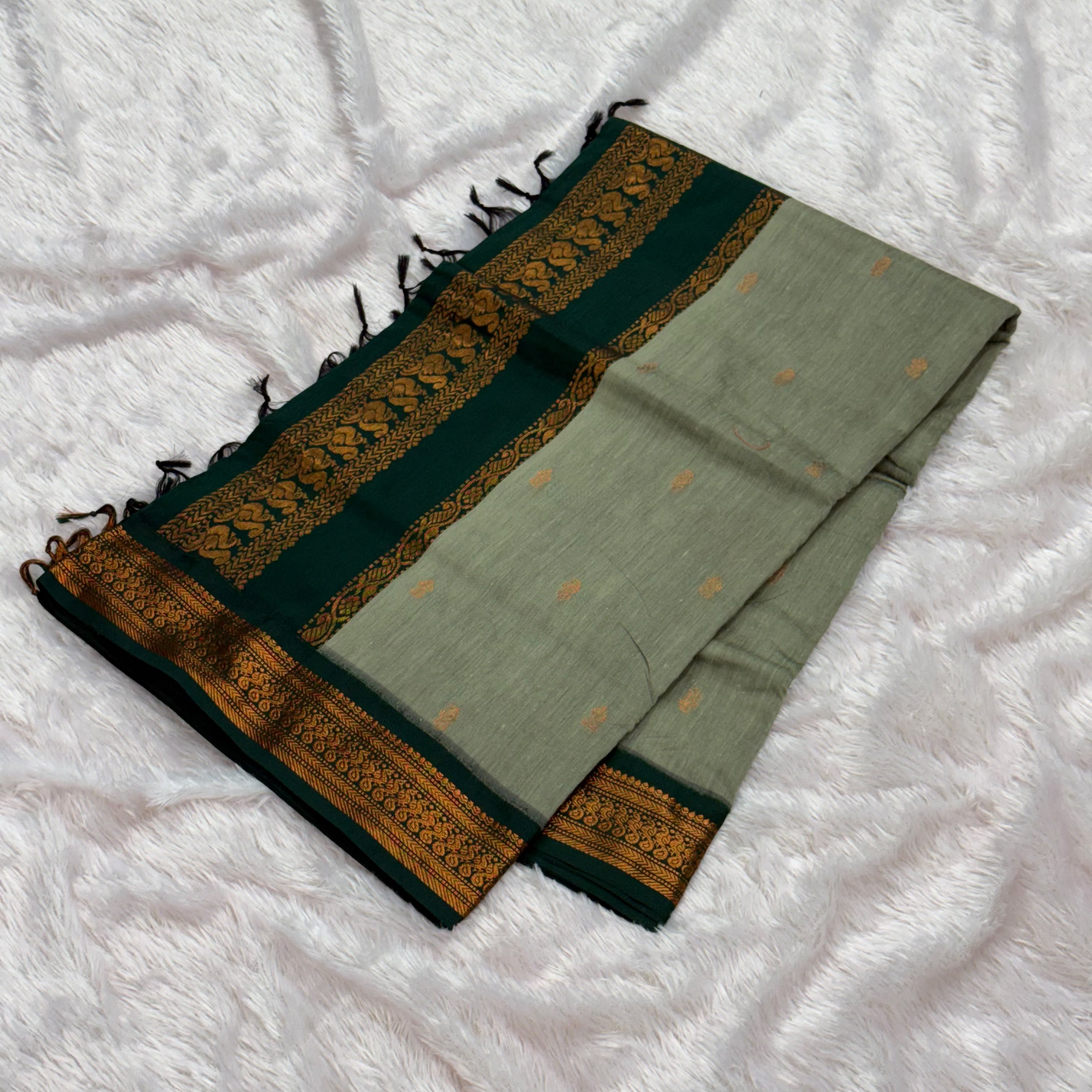 Cotton Silk Blended Gadwal_ Gray with Green