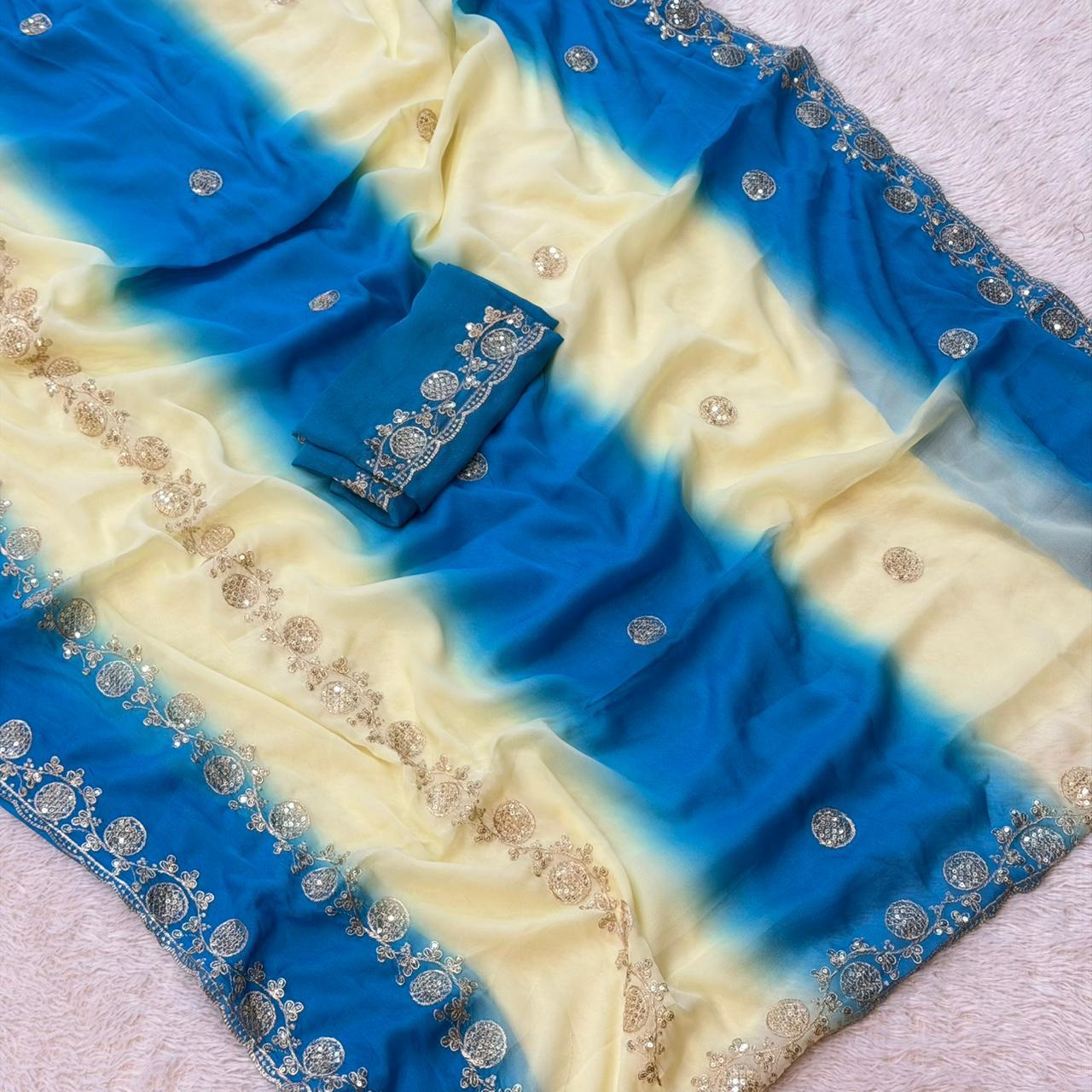Pranjali  Star Georgette Saree -   Blue