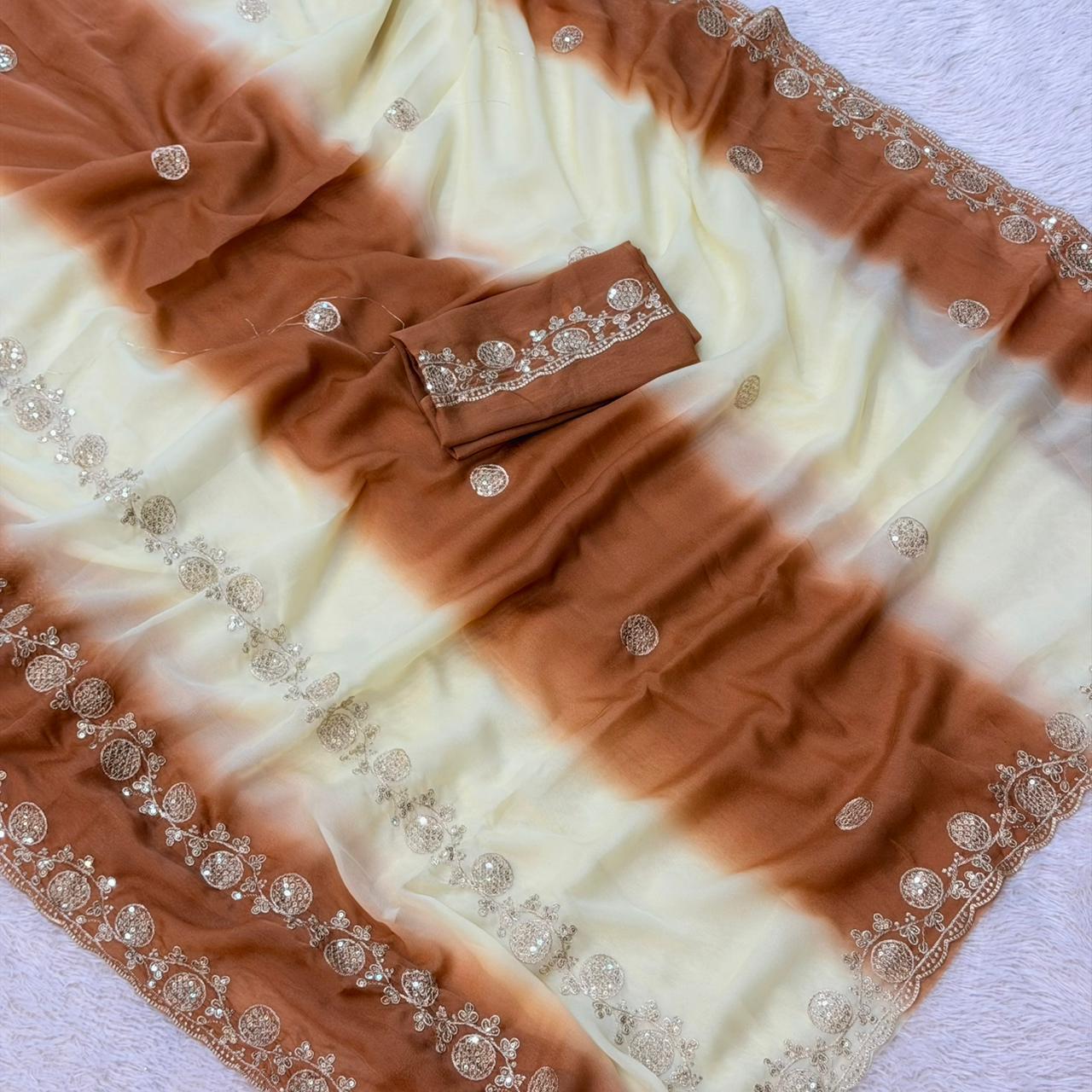 Pranjali  Star Georgette Saree - Coffee