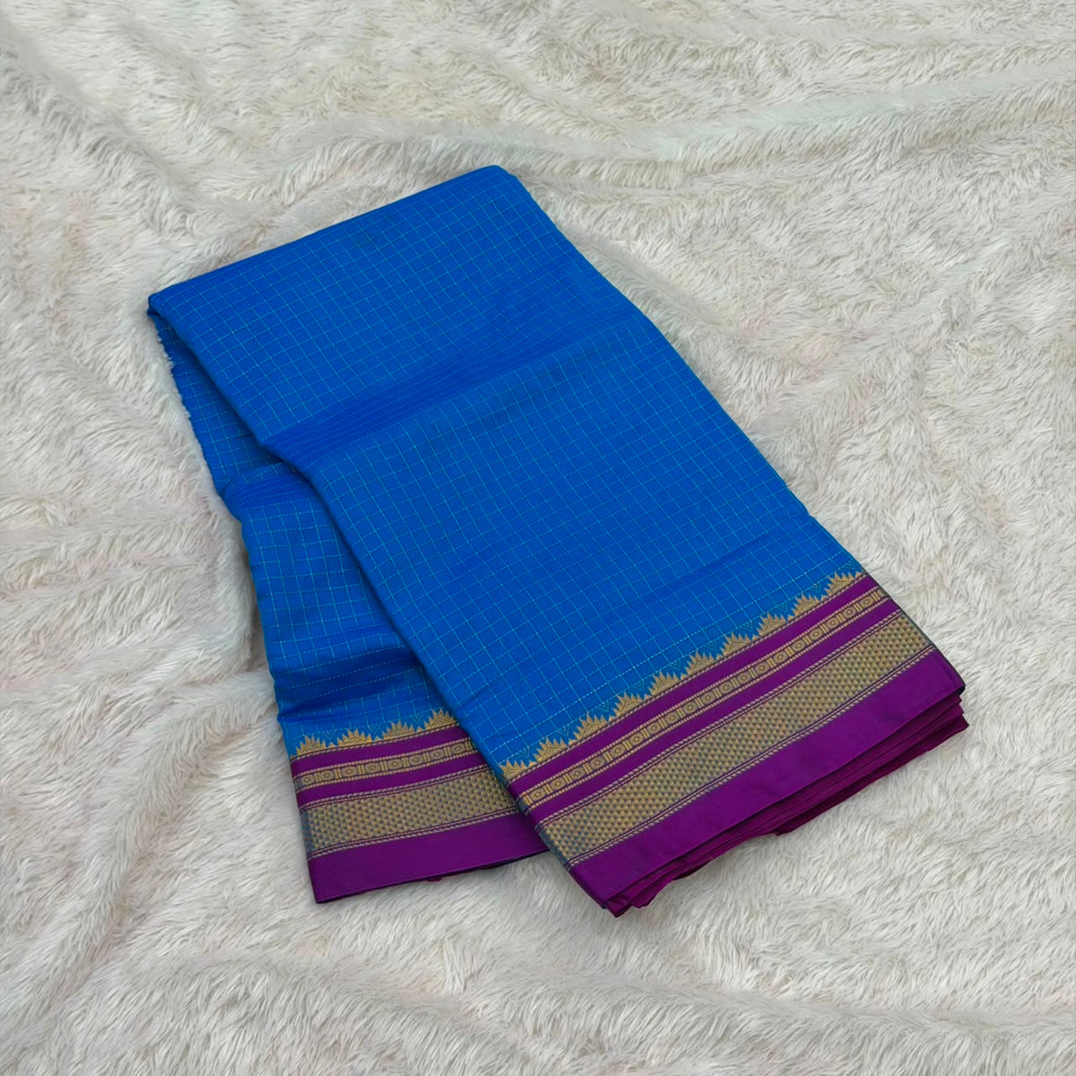 Corrine Silk Tana Check Saree_Blue