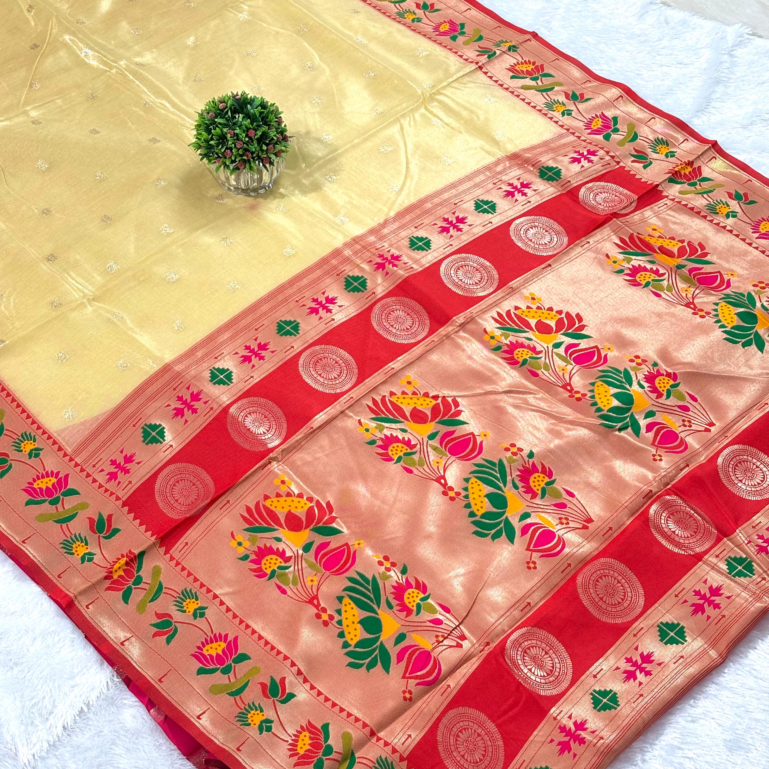 Lotus Tishu Paithani -  YELLOW