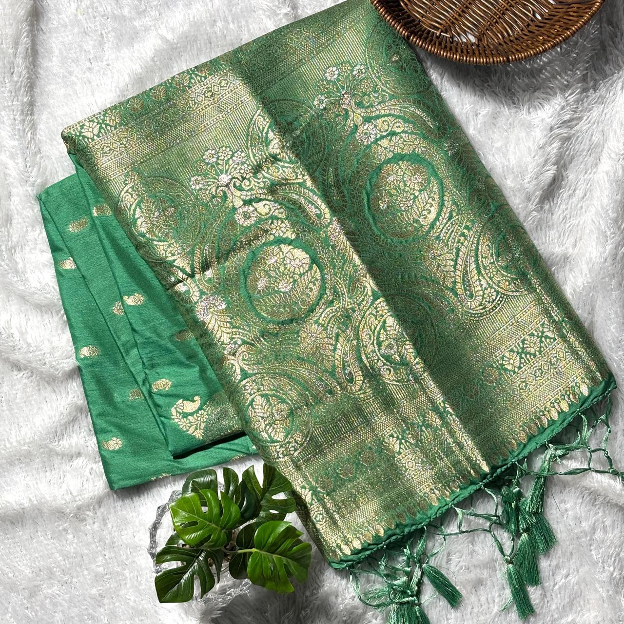 Royale Zari Brocade Silk Saree- Parrot green