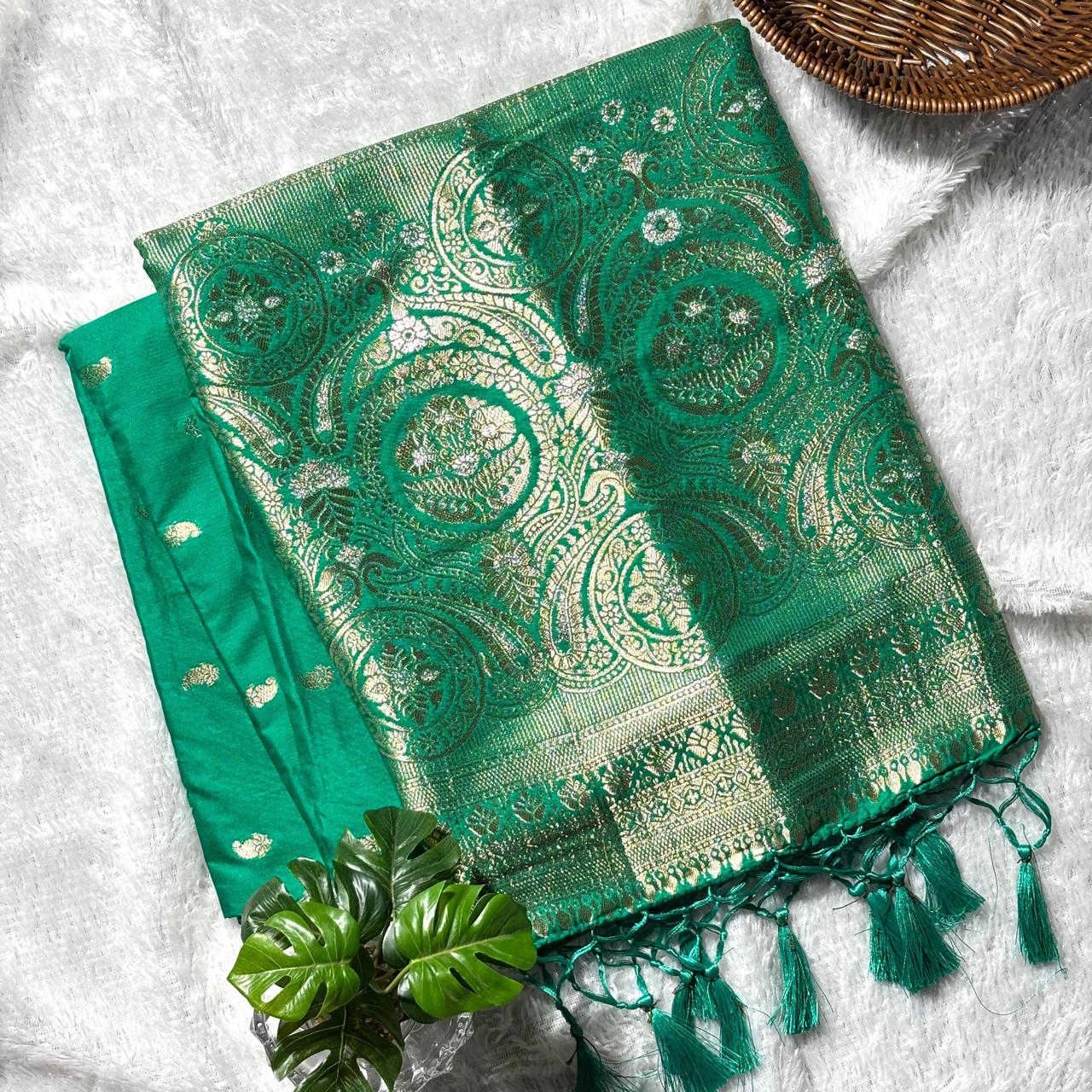 Royale Zari Brocade Silk Saree-  Rama