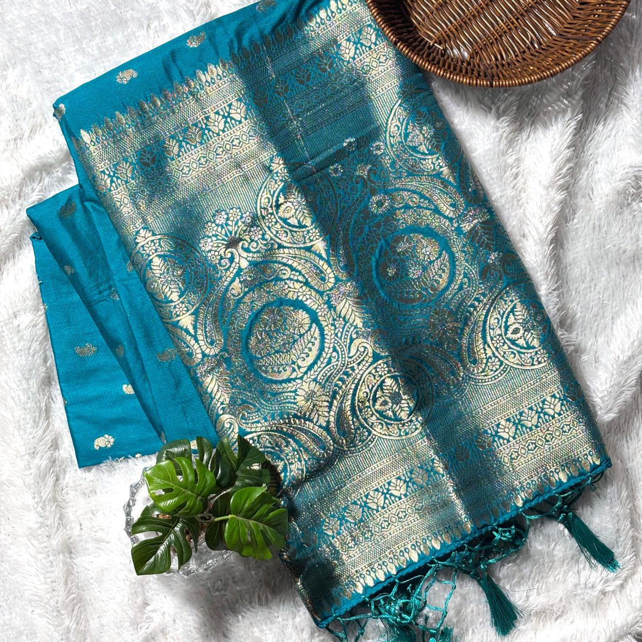 Royale Zari Brocade Silk Saree- sky blue