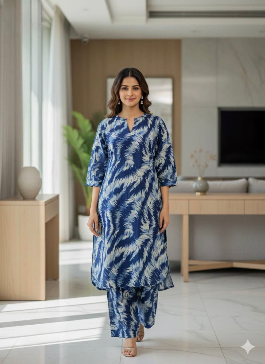Jaipuri cotton cord set- Blue
