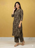Jaipuri cotton cord set- Mehandi dark colour