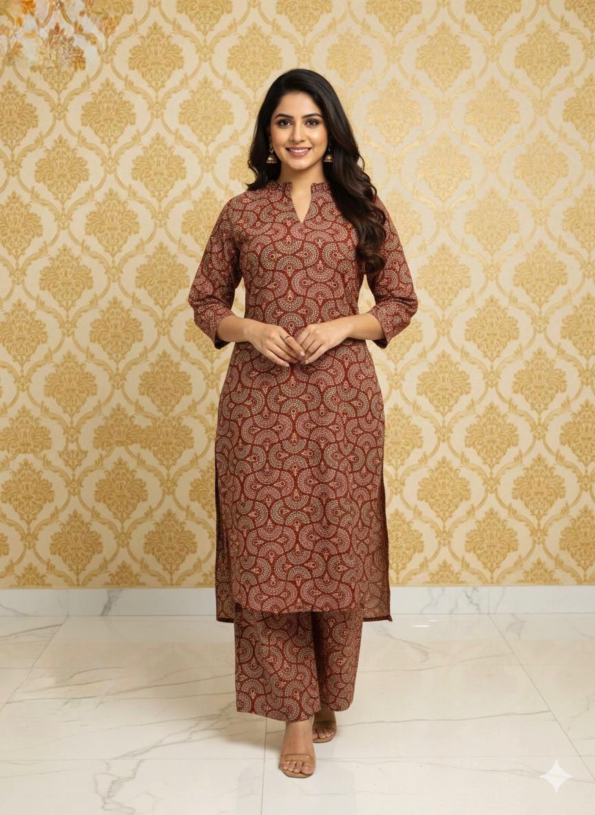 Jaipuri cotton cord set- Marron