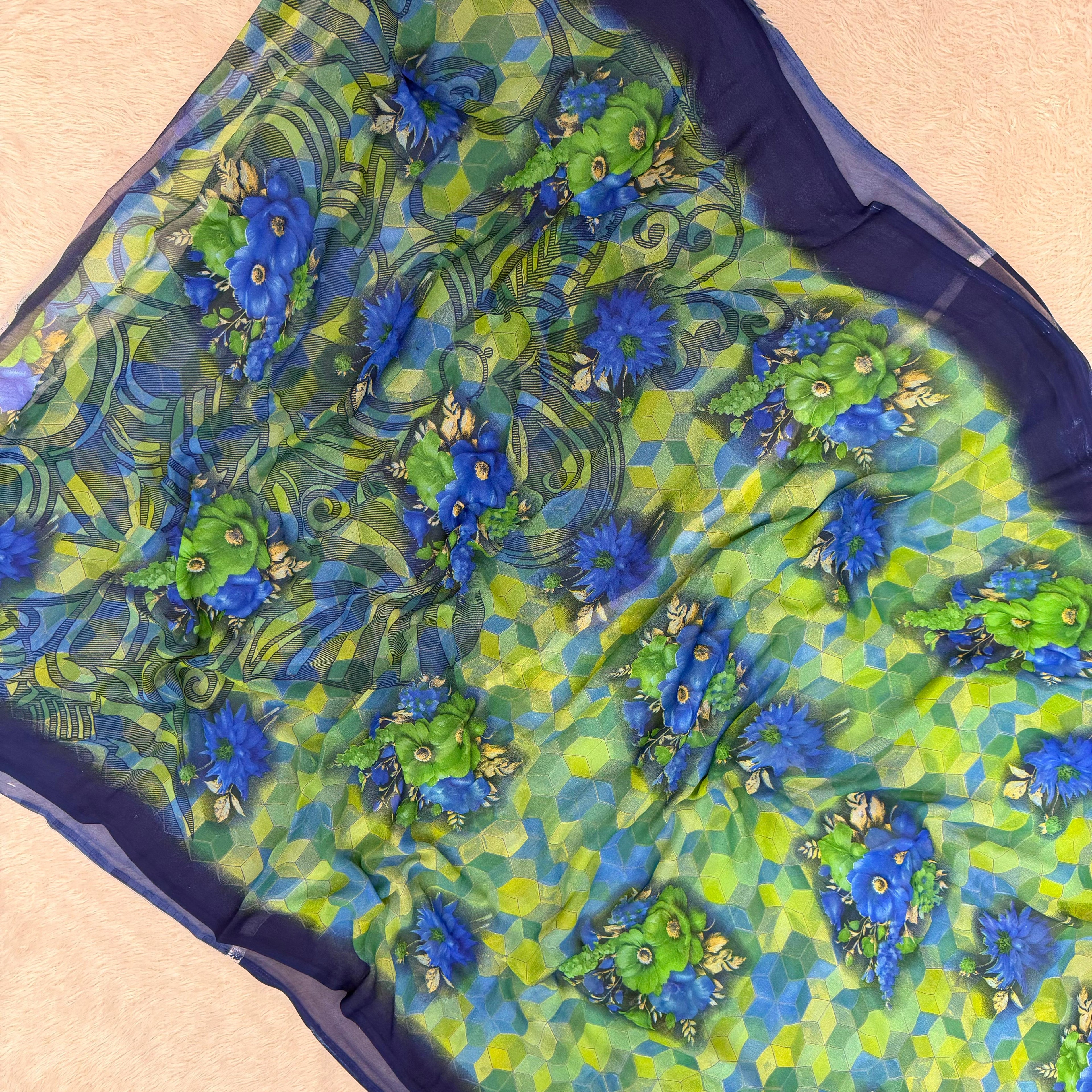 Tropical Garden Flow Chiffon Saree