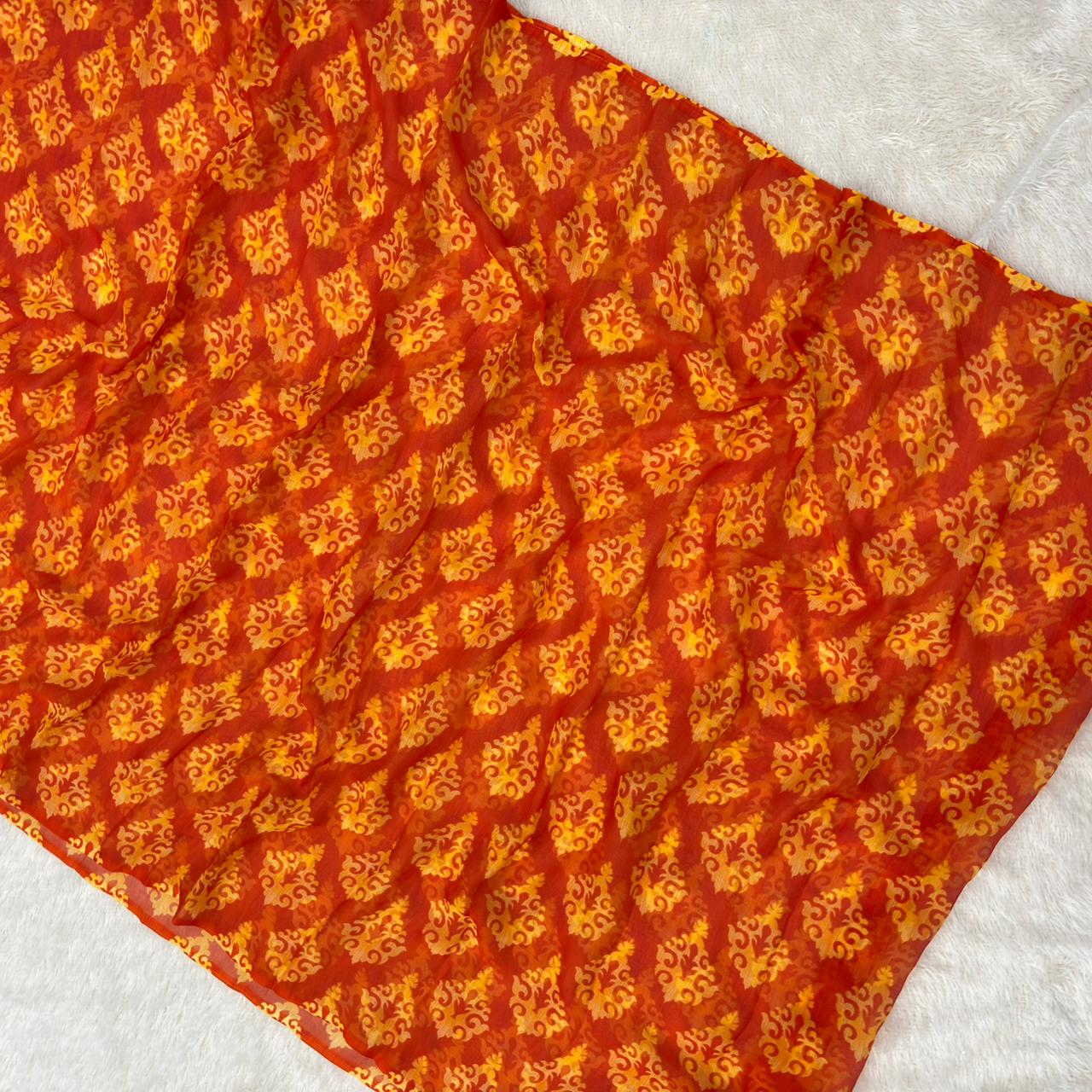 Jaipuri Waightless shiffone saree - orange