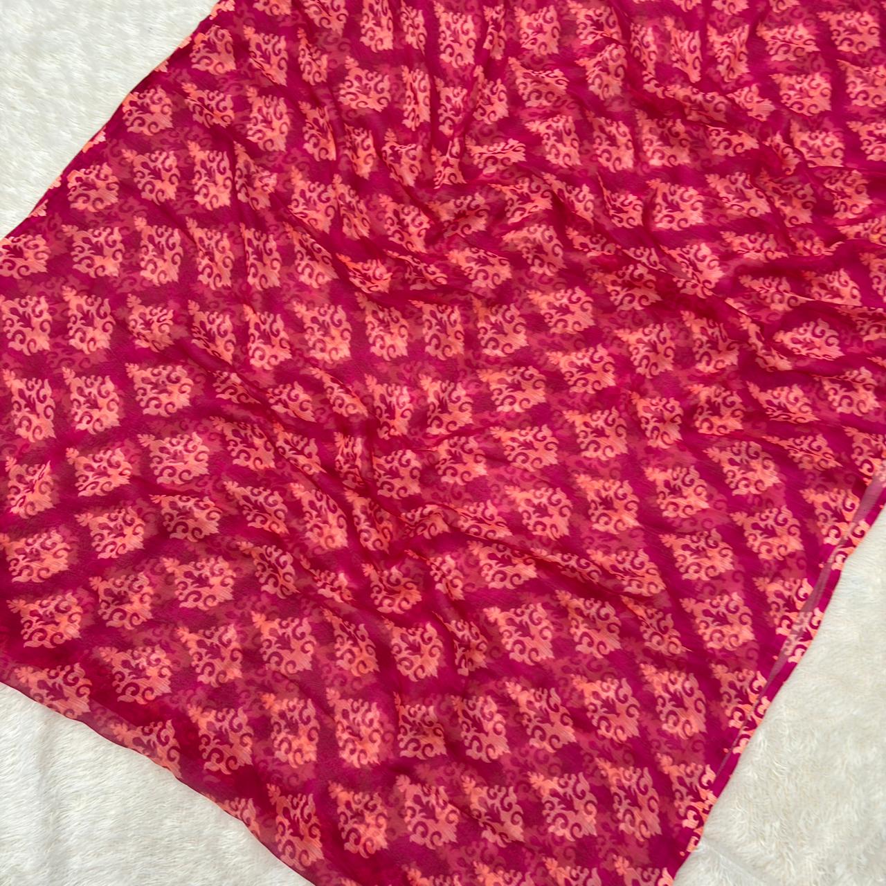 Jaipuri Waightless shiffone saree - Marron