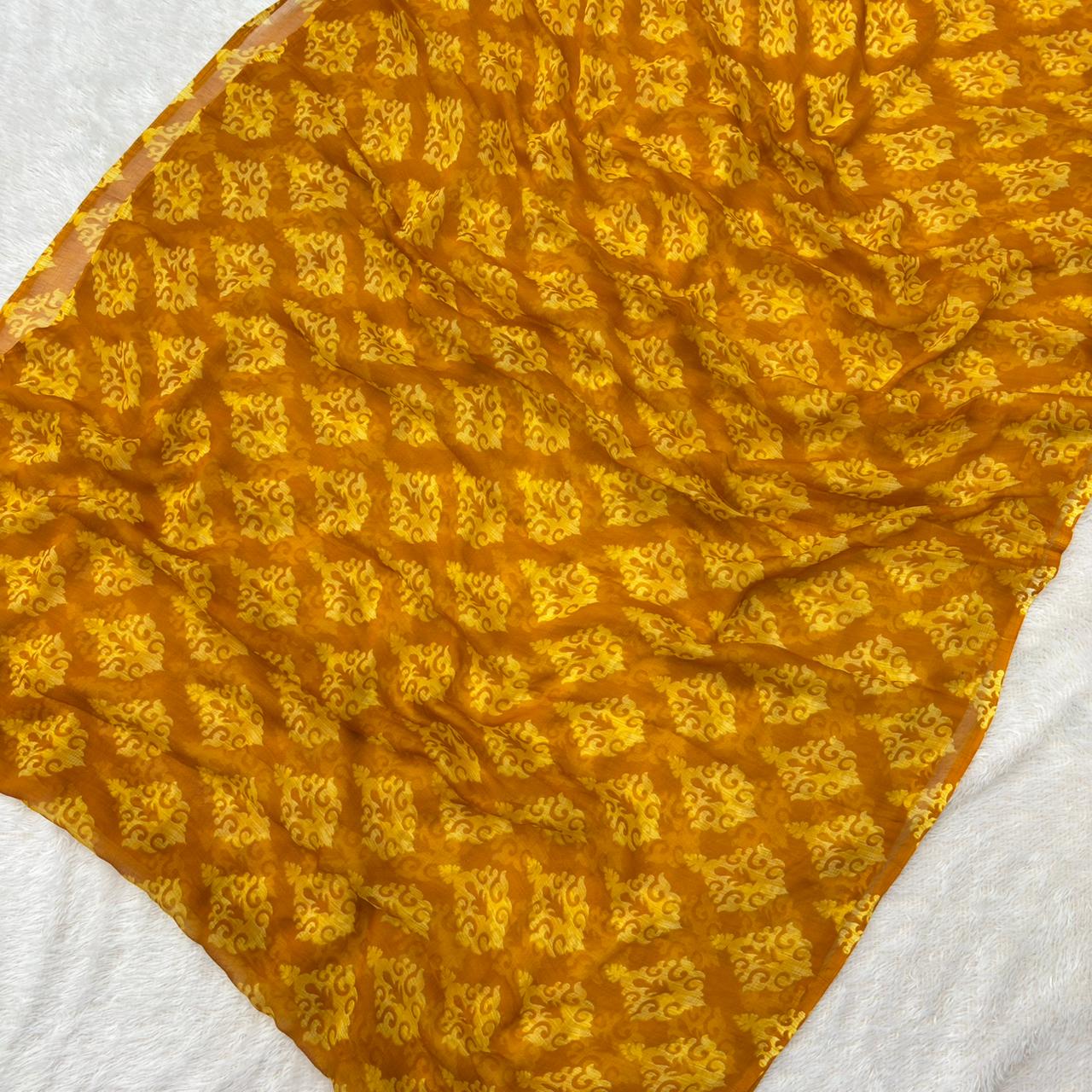 Jaipuri Waightless shiffone saree -  yellow