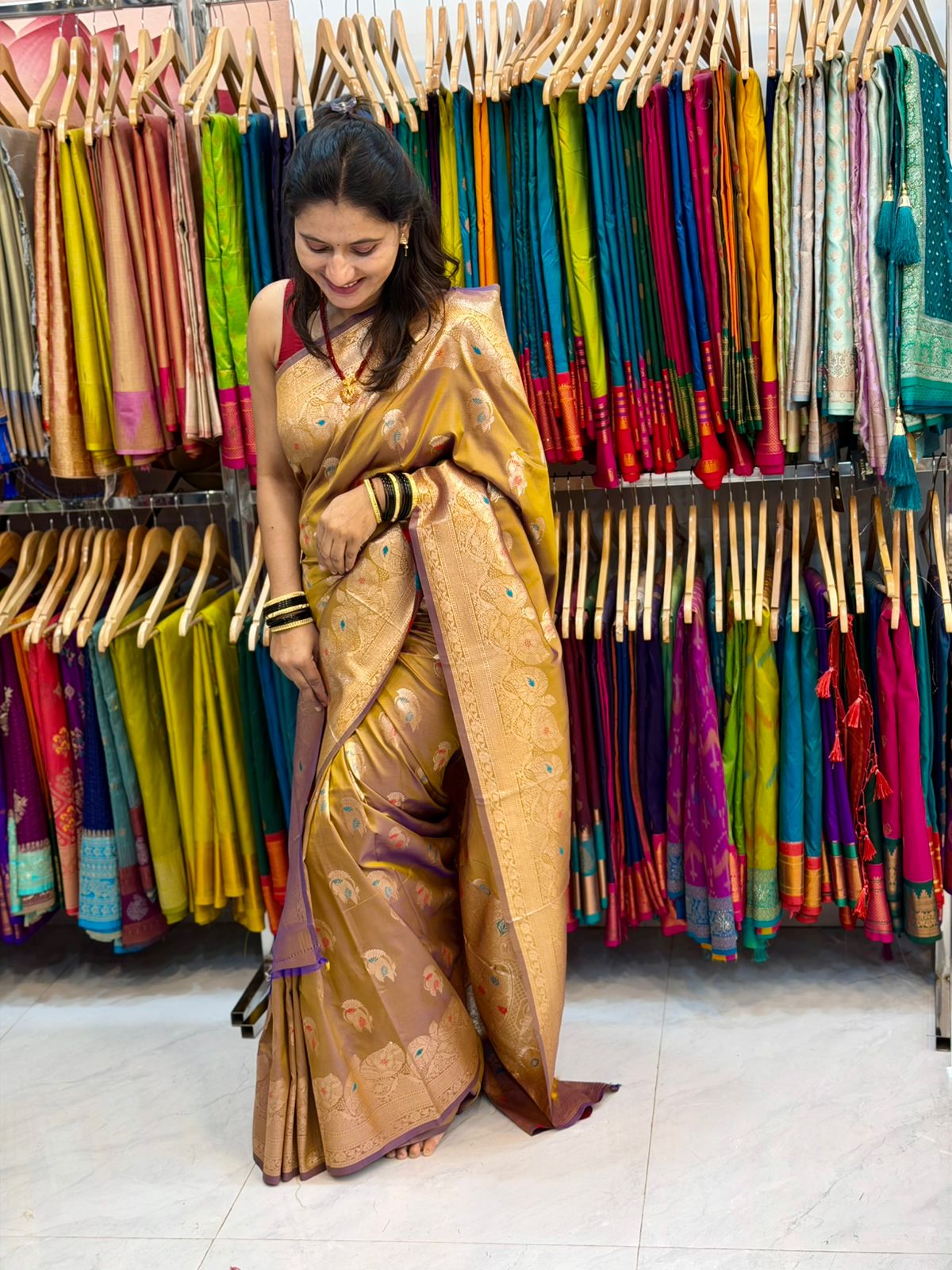 Nandini Soft silk saree -  chiku colour