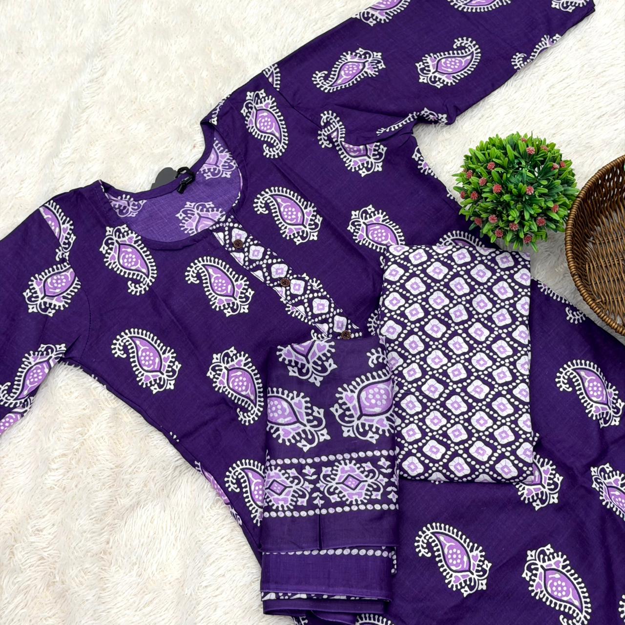 Ajarak print 3  pec dress set - Purple