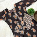 Ajarak print 3 pec dress set -  Coffe
