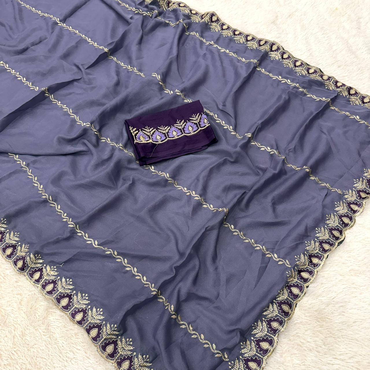 Embroidered Elegance Saree -  Levender