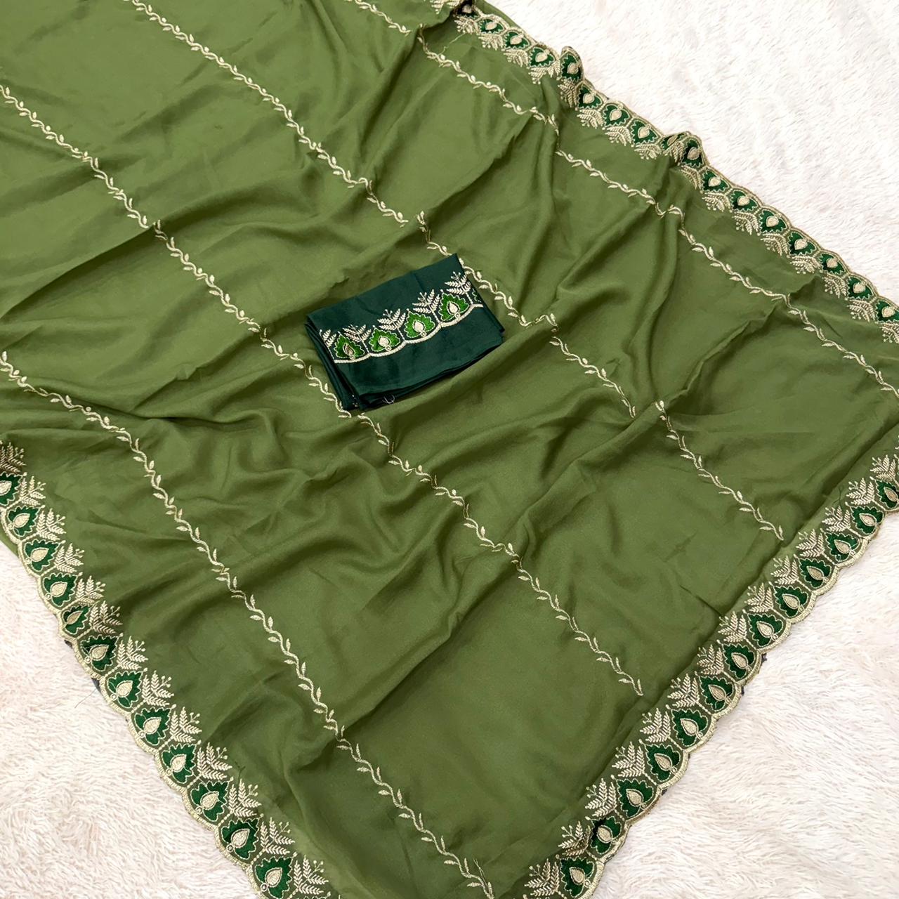 Embroidered Elegance Saree - pista