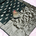 Silk Banarasi Saree | Silver Zari & Aari Work | Bottle Green