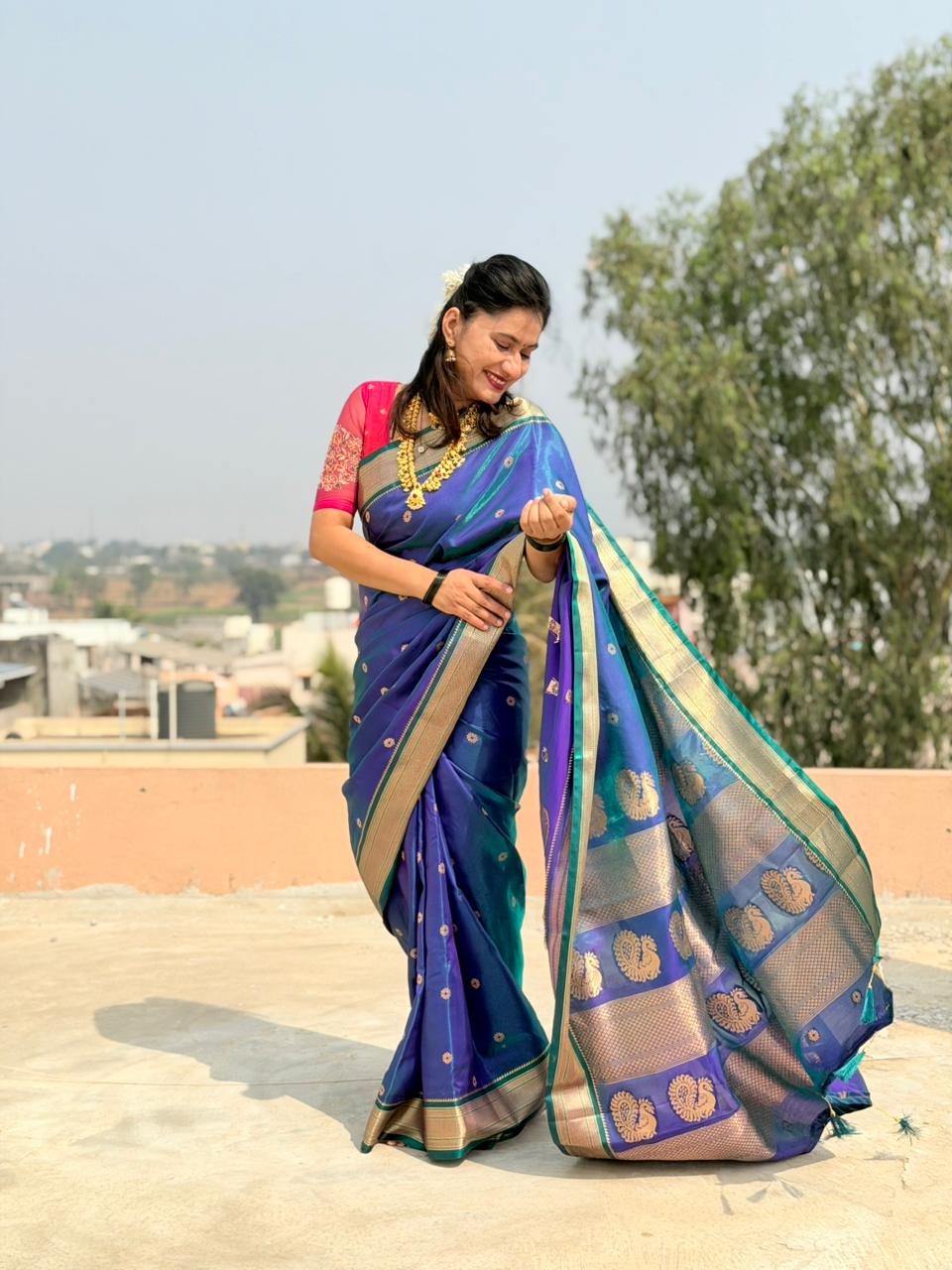 Bhumkai Jijamata pallu paithani saree