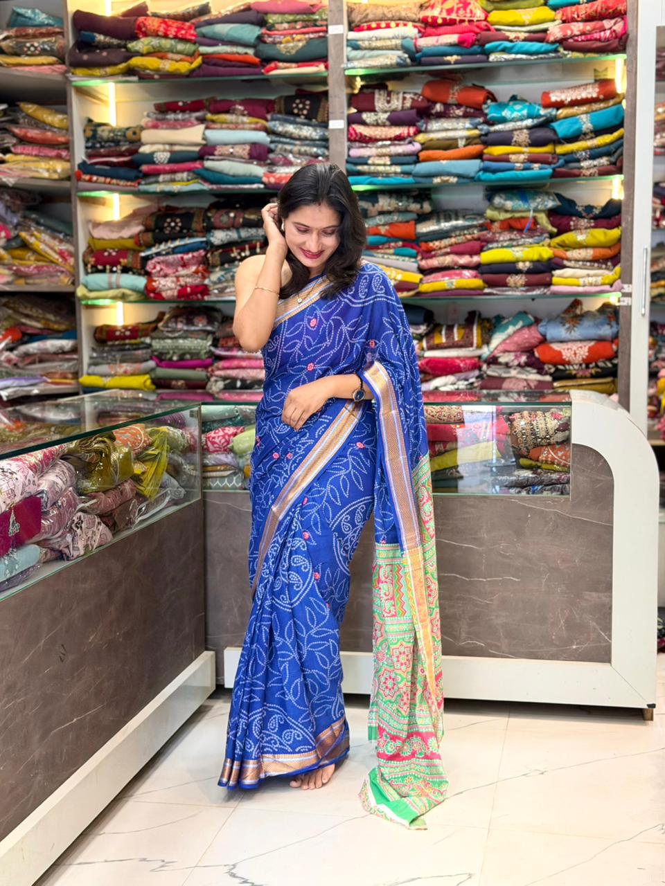Jaipuri mal cotttone saree - BLUE