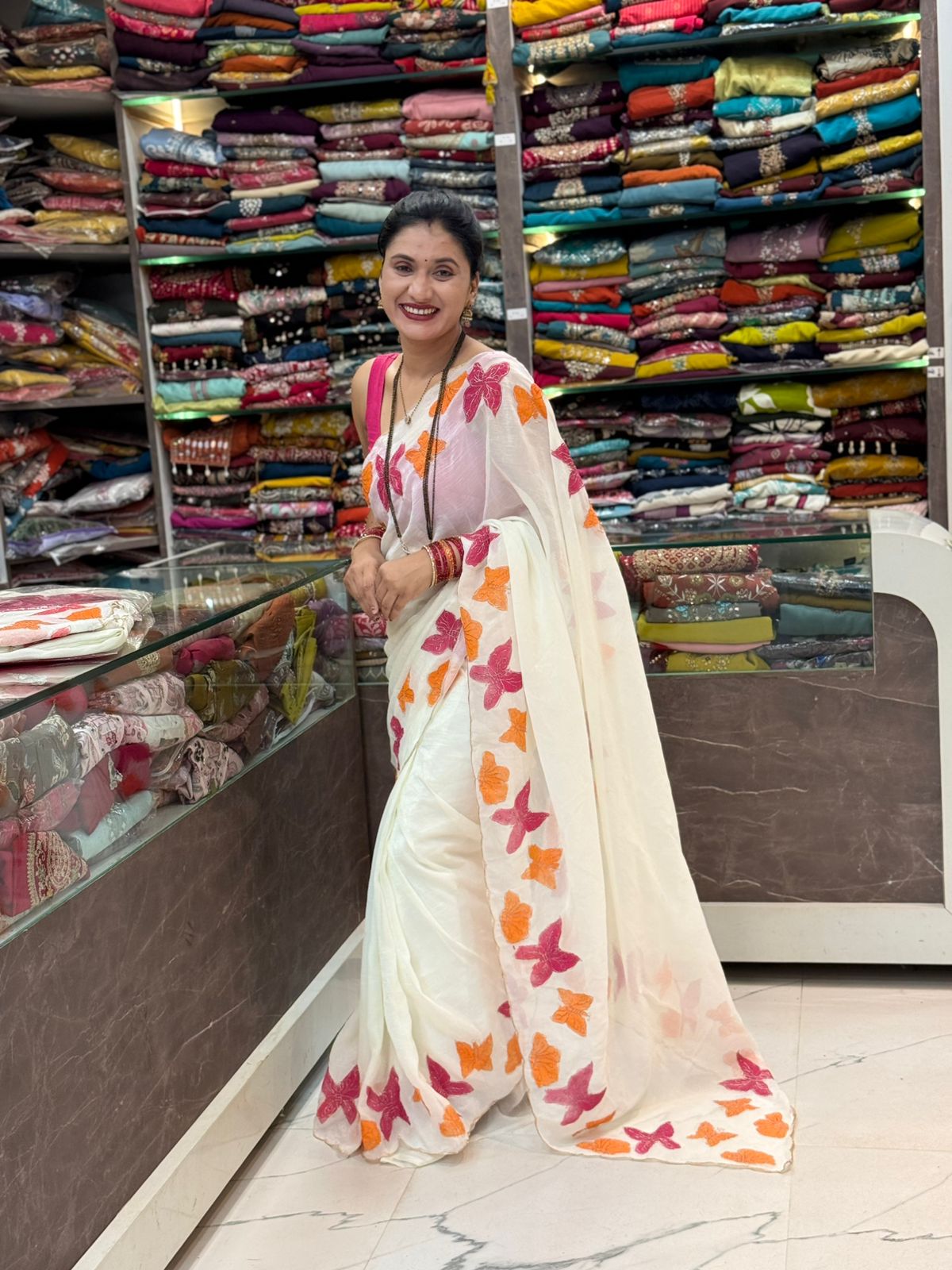 Butterfly Wings Soft Chiffon Designer Saree - Off White