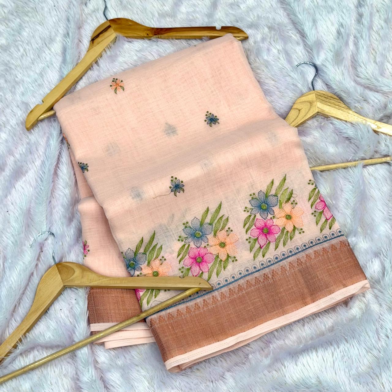 Cotton Linen Saree -  Light Aboli