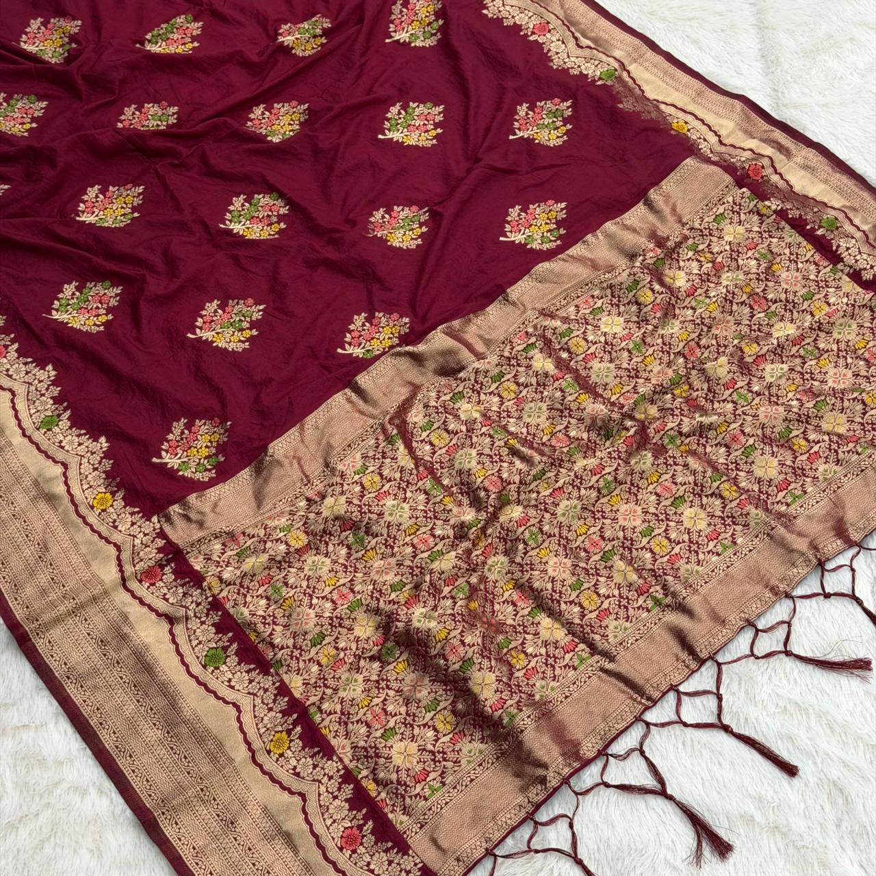 Georgette Banarasi Saree - Dark  Wine