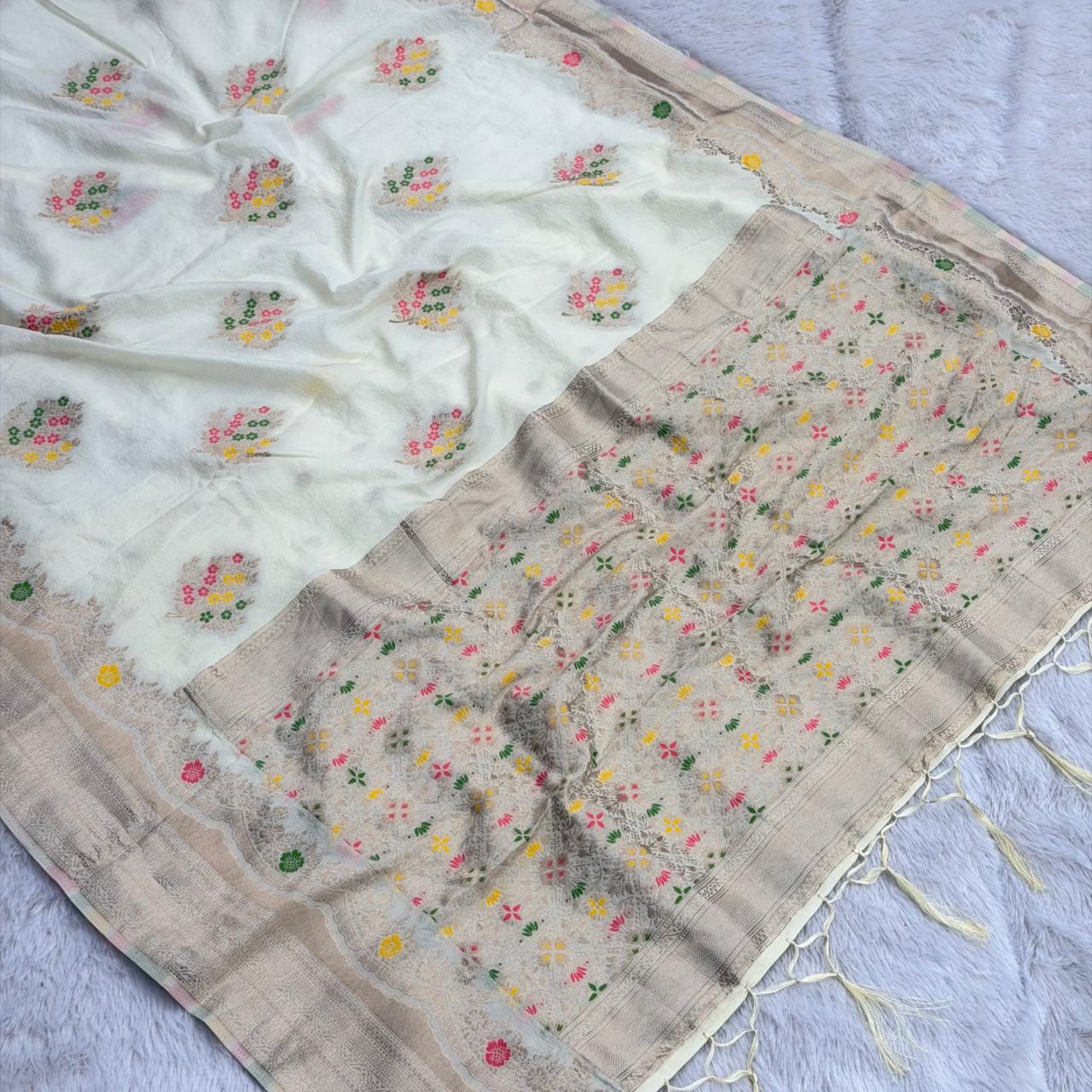 Georgette Banarasi Saree - Off White