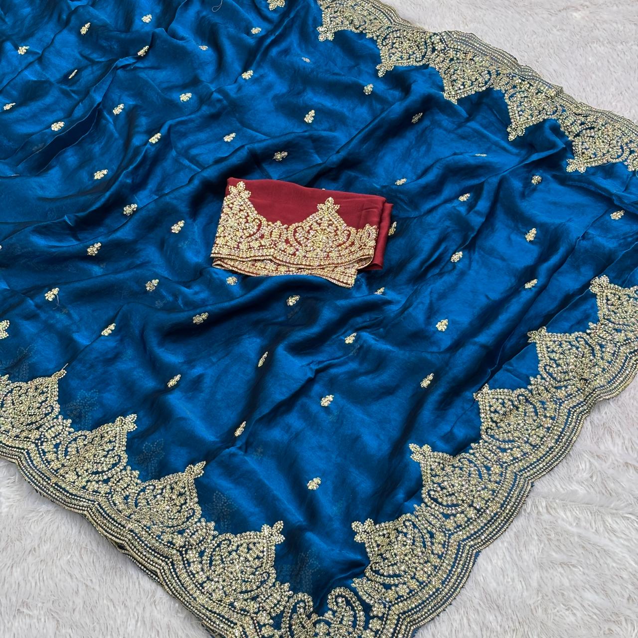 Rosé Aura Zari Saree - Blue