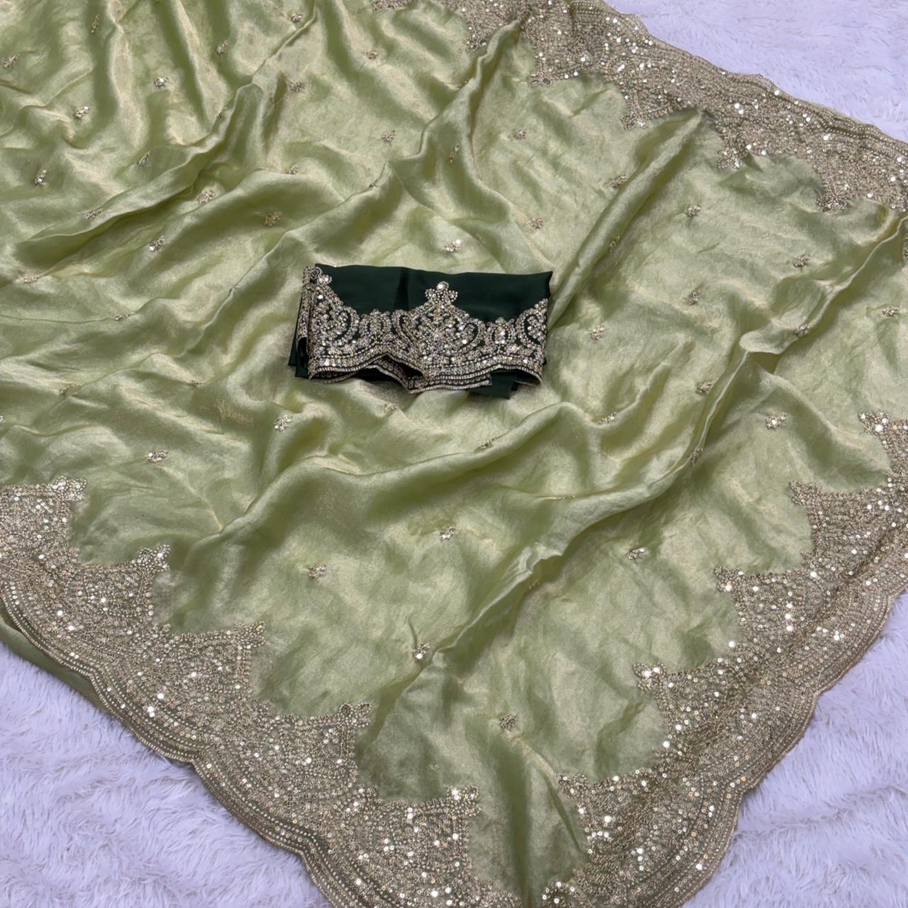 Rosé Aura Zari Saree - Pista