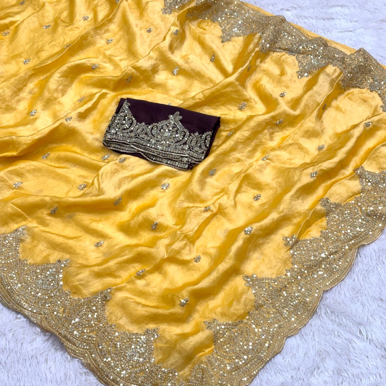 Rosé Aura Zari Saree -  Yellow