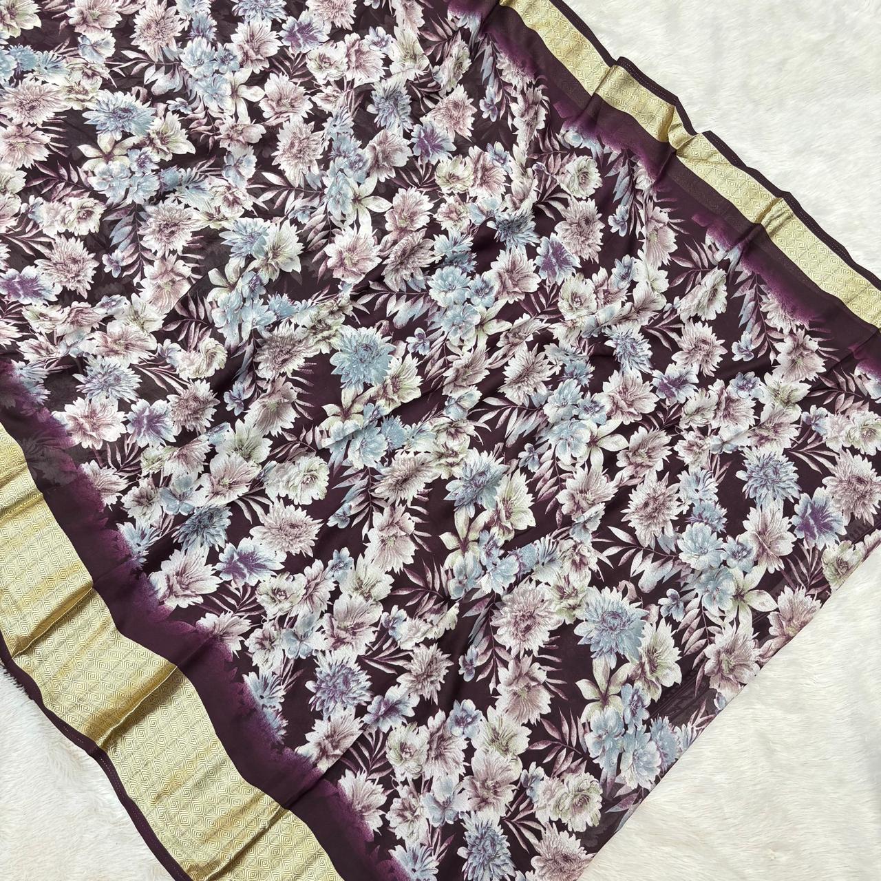Full soft zari border Saree - Purple