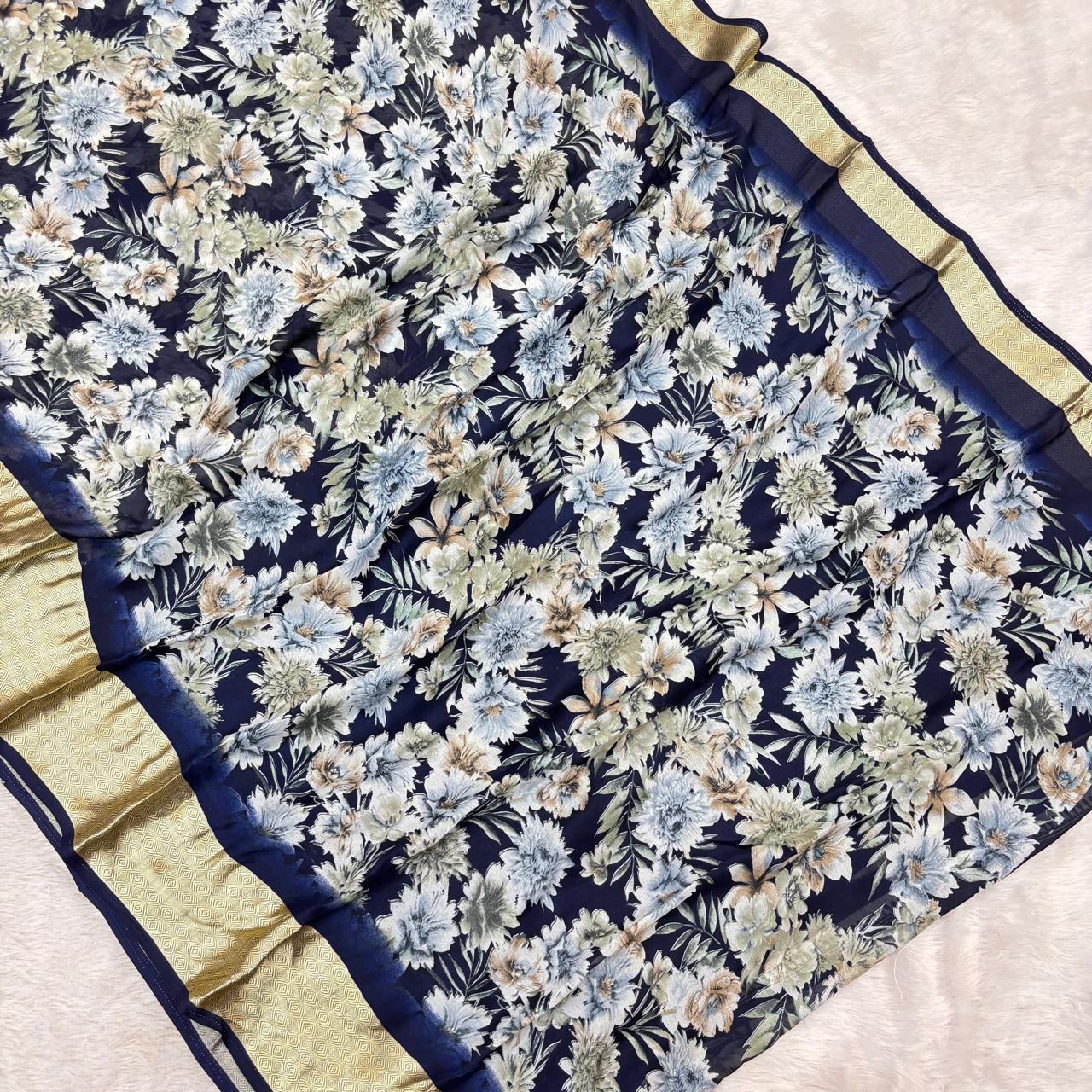 Full soft zari border Saree -Royal Blue