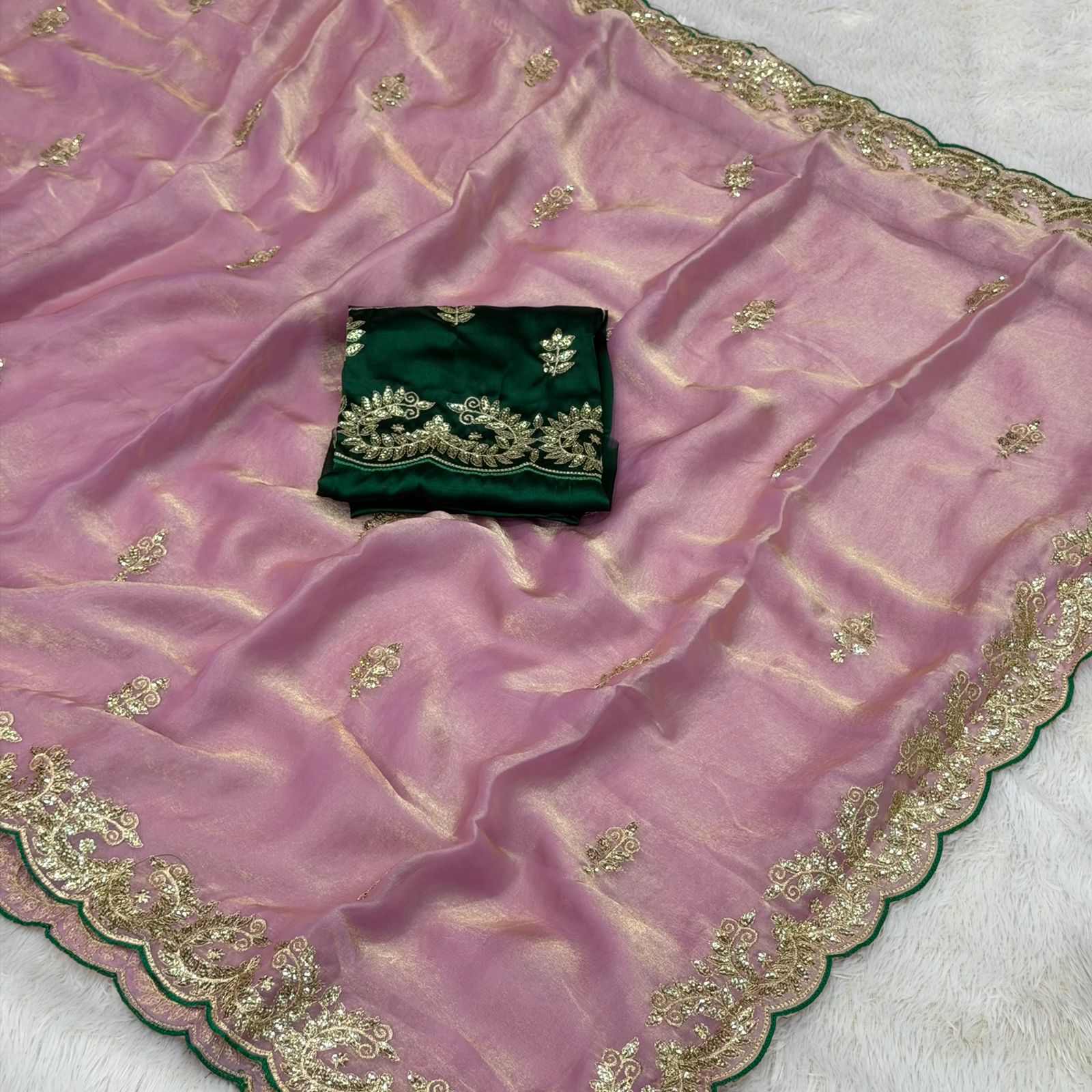 Designer Moss Fabric Saree - Pink