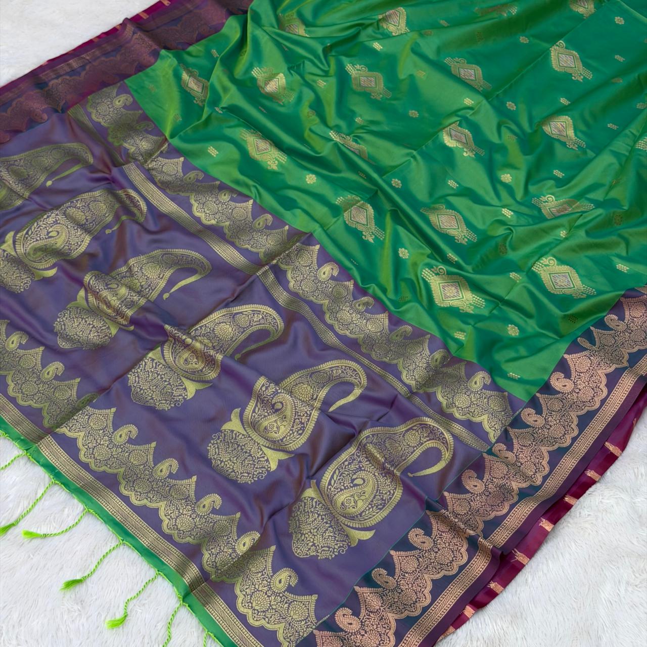 koyari  pallu soth pattern saree- Rama Green