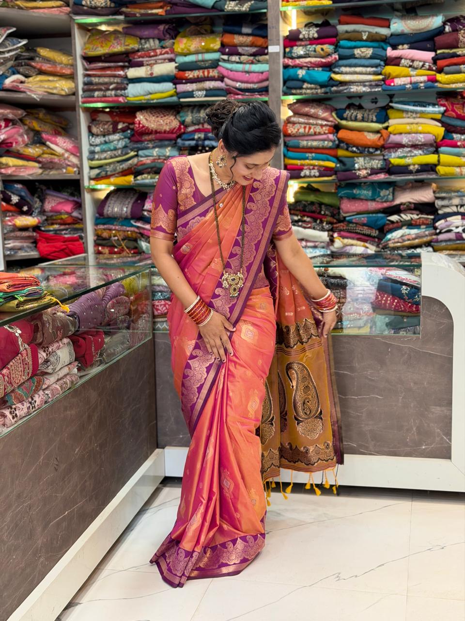 koyari  pallu soth pattern saree- Orange _ Aboli