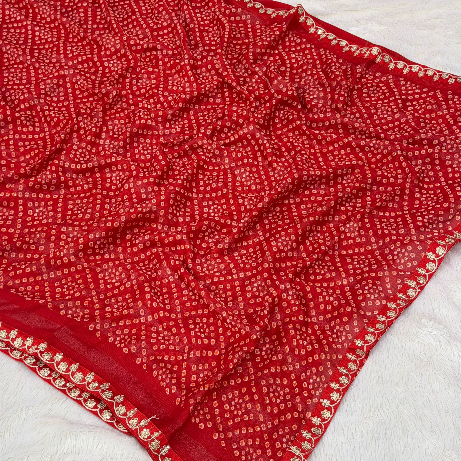 Simer shiffone bandhani saree  - Red